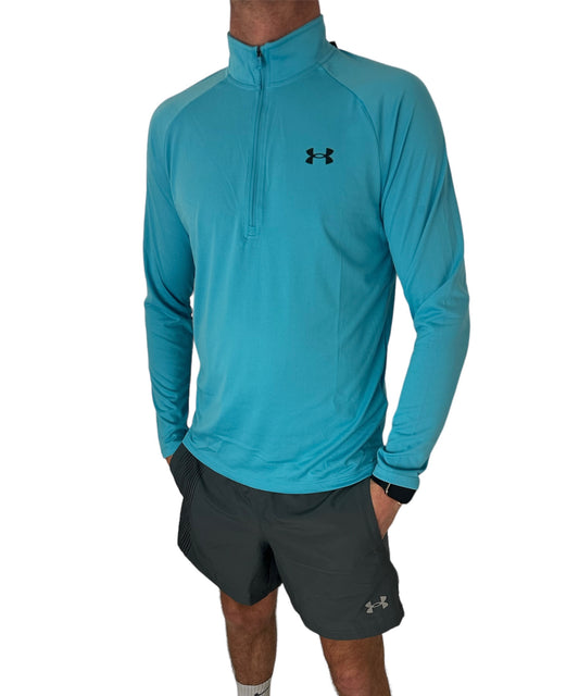 UNDER ARMOUR TECH HALF ZIP TOP & SHORTS FULL SET - GLACIER BLUE / GREY