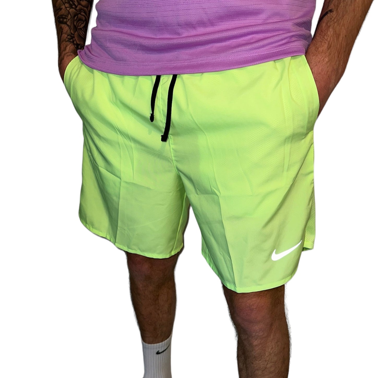 NIKE ELEMENT HALF ZIP TOP & CHALLENGER SHORTS FULL SET - BLACK / GREEN