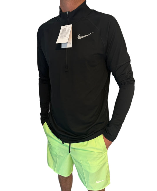 NIKE ELEMENT HALF ZIP TOP & CHALLENGER SHORTS FULL SET - BLACK / GREEN