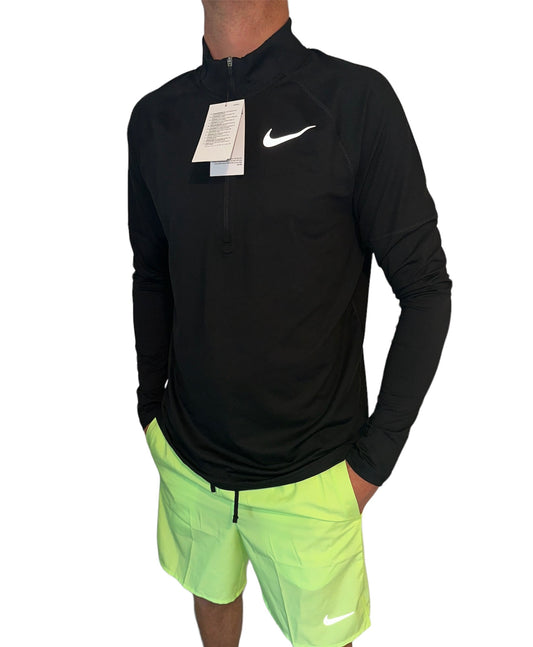 NIKE ELEMENT HALF ZIP TOP & CHALLENGER SHORTS FULL SET - BLACK / GREEN