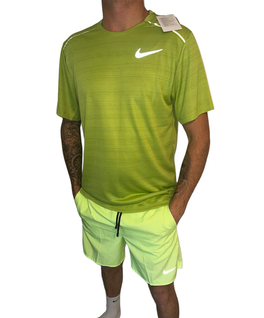 NIKE DRI - FIT 1.0 MILER TSHIRT & CHALLENGER SHORTS FULL SET - GREEN