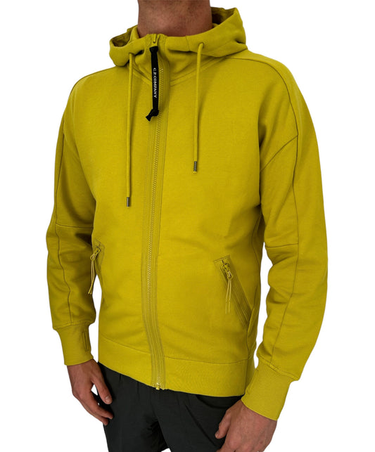 C.P. COMPANY GOGGLE FULL ZIP HOODED SWEATSHIRT - GOLDEN PALM