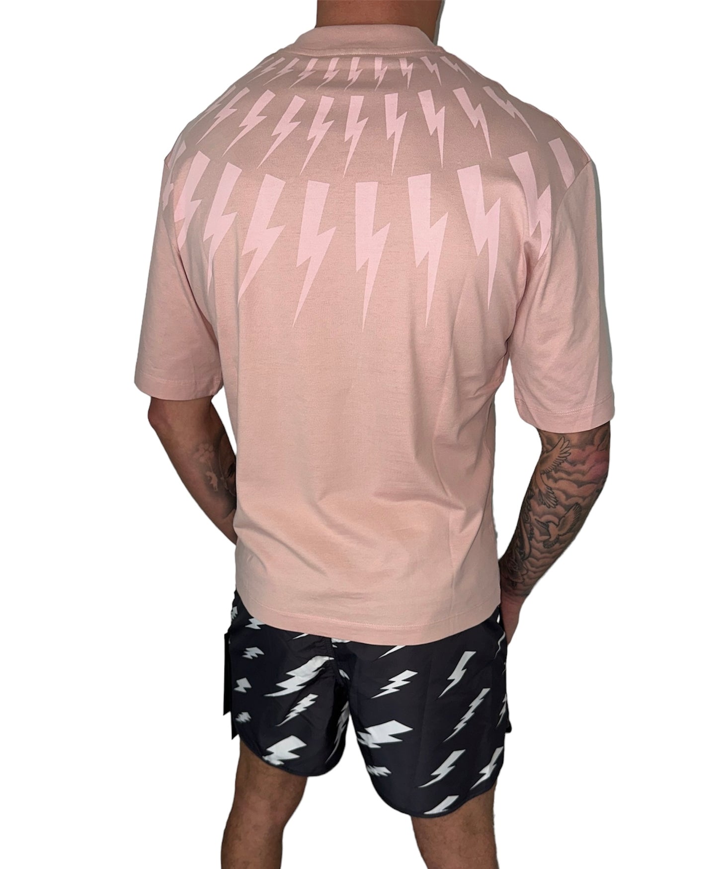NEIL BARRETT LIGHTENING BOLT TSHIRT & SHORTS FULL SET - PINK / BLACK