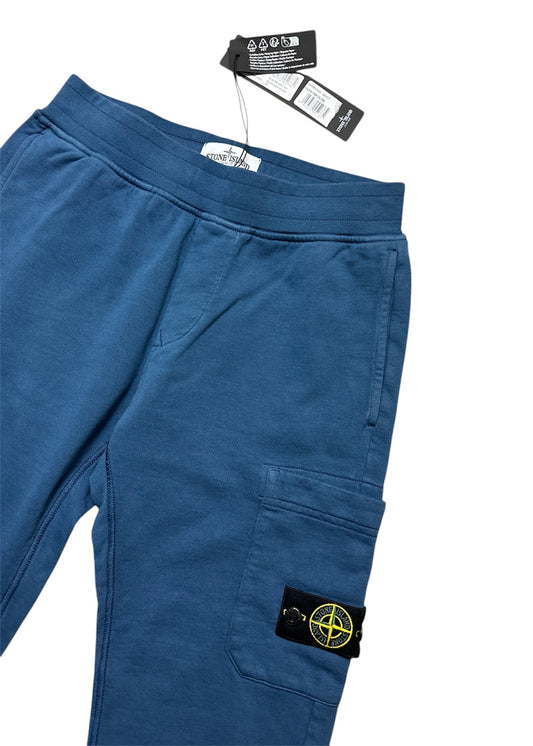 KIDS STONE ISLAND COTTON LOGO CARGO TRACKSUIT BOTTOMS - BLUE