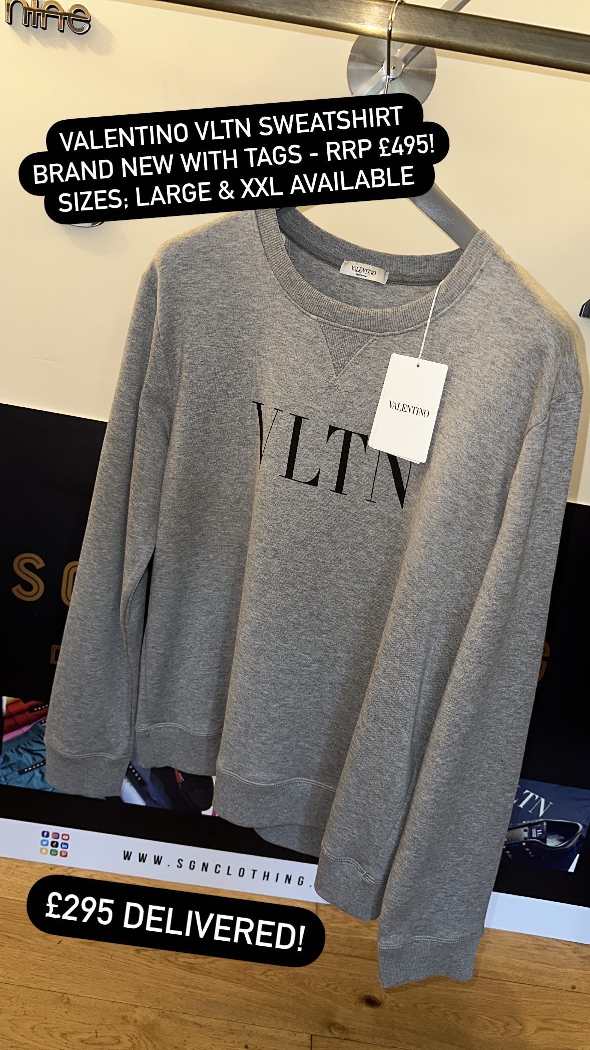VALENTINO VLTN LOGO SWEATSHIRT - GREY