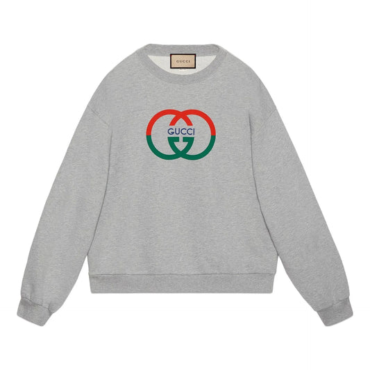 GUCCI INTERLOCKING GG CHEST LOGO SWEATSHIRT - GREY