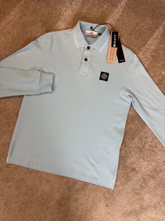 STONE ISLAND SLIM FIT LONGSLEEVE POLO SHIRT - SKY BLUE