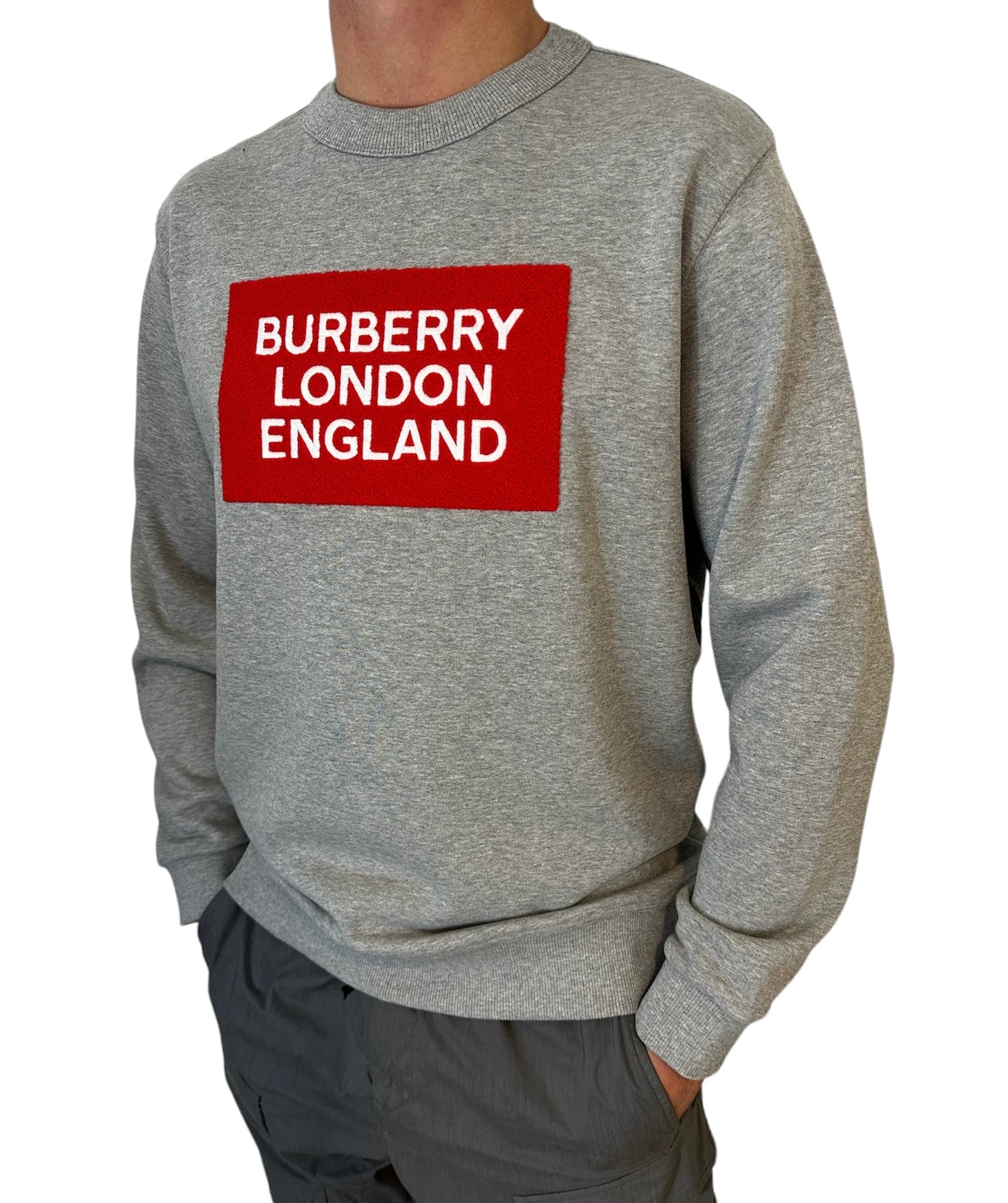 BURBERRY FAWSON EMBROIDERED LOGO COTTON SWEATSHIRT - GREY