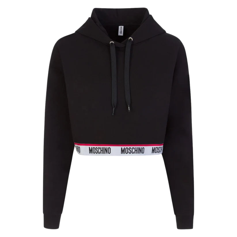 WOMENS MOSCHINO TAPE CROPPED HOODED SWEATSHIRT BLACK