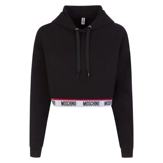 WOMENS MOSCHINO TAPE CROPPED HOODED SWEATSHIRT - BLACK