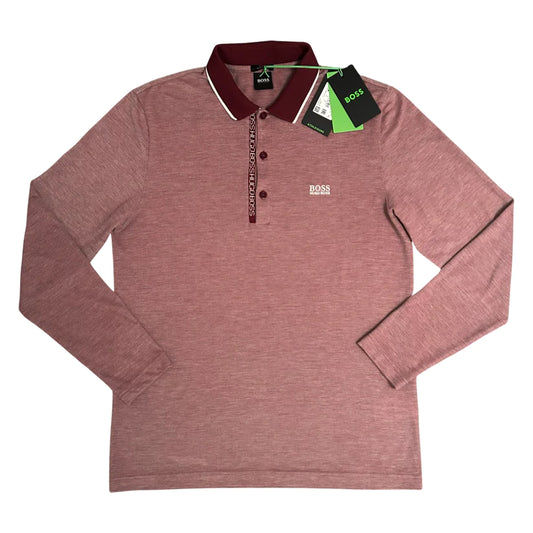 HUGO BOSS LOGO LONG SLEEVE POLO SHIRT - RED