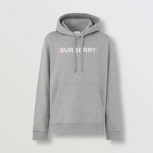 BURBERRY FARLEY LOGO COTTON PULLOVER HOODED SWEATSHIRT - GREY