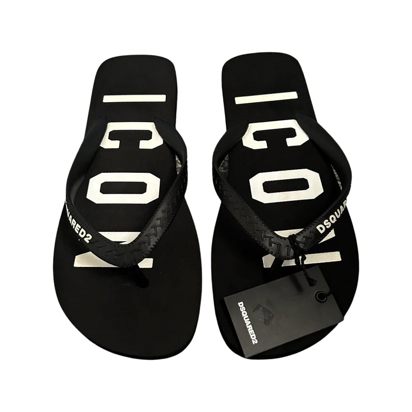 DSQUARED2 ICON FLIP FLOPS BLACK WHITE