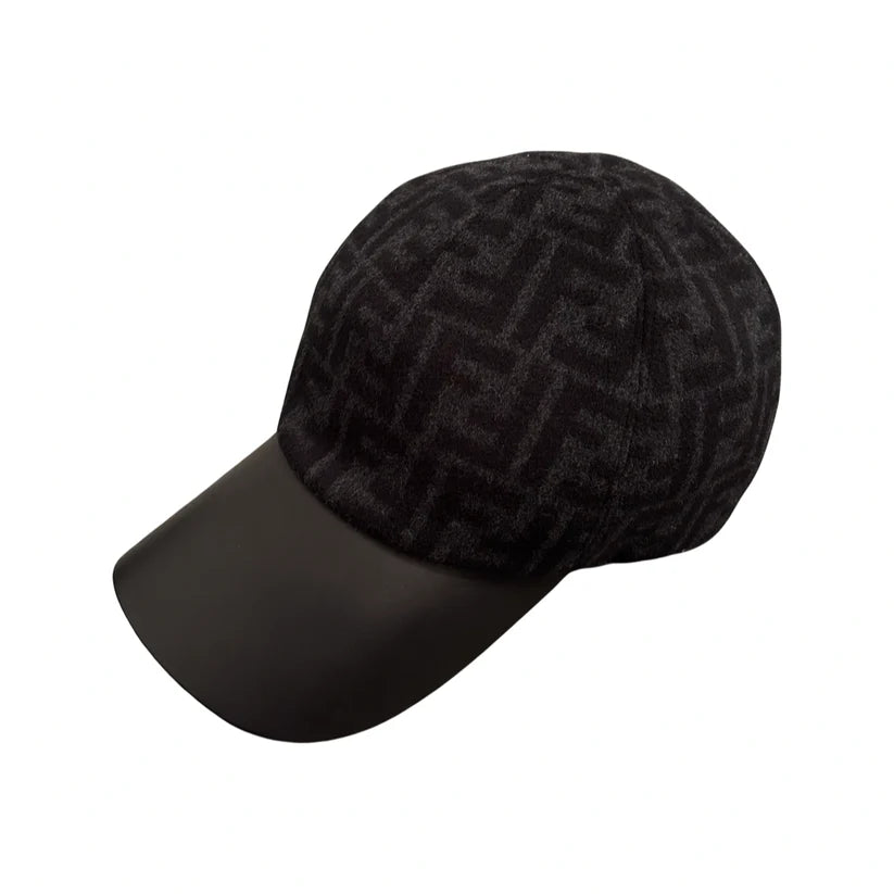 FENDI ROMA FF PATTERN LOGO WOOL CAP - BLACK