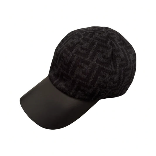 FENDI ROMA FF PATTERN LOGO WOOL CAP - BLACK
