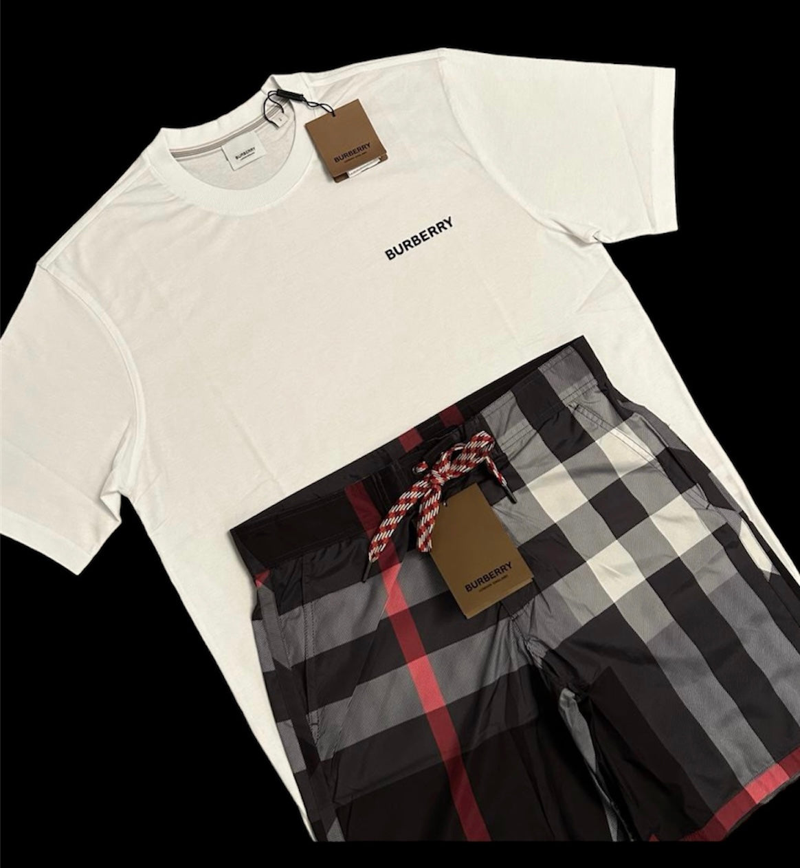 BURBERRY TSHIRT & SHORTS FULL SET - WHITE / NAVY