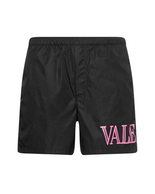 VALENTINO VLTN NEON LOGO PRINT SWIM SHORTS - BLACK