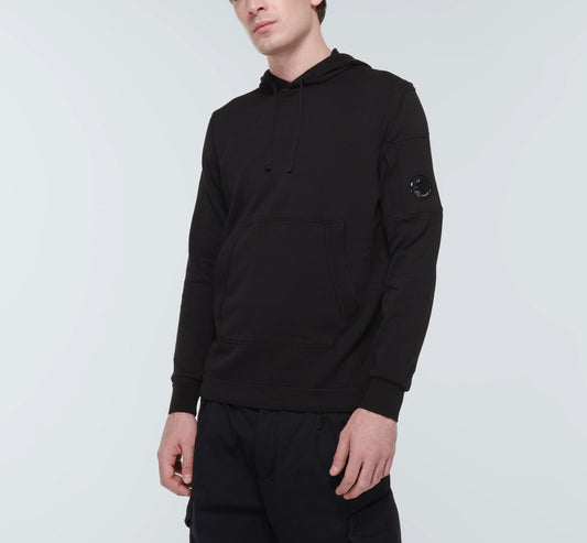 C.P. COMPANY LENS HOODED SWEATSHIRT - BLACK