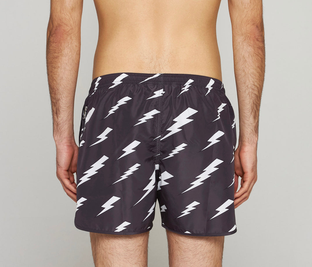 NEIL BARRETT LIGHTENING BOLT SWIM SHORTS - BLACK / WHITE