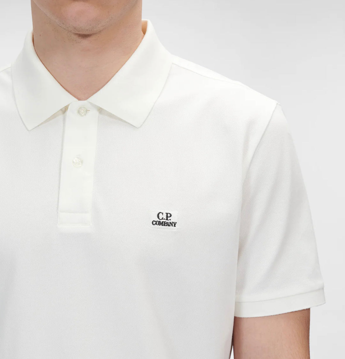 C.P. COMPANY STRETCH PIQUET COTTON POLO SHIRT - WHITE