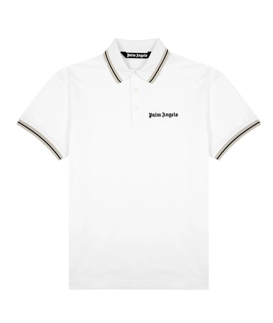 PALM ANGELS LOGO COTTON PIQUE POLO SHIRT - WHITE
