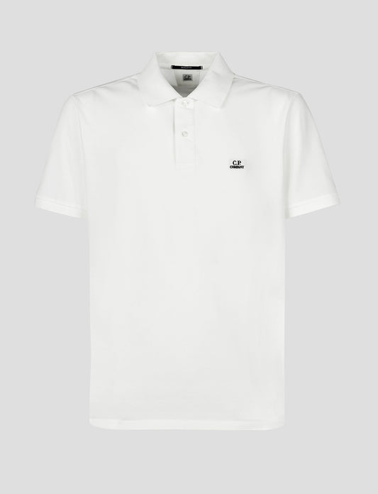 C.P. COMPANY STRETCH PIQUET COTTON POLO SHIRT - WHITE