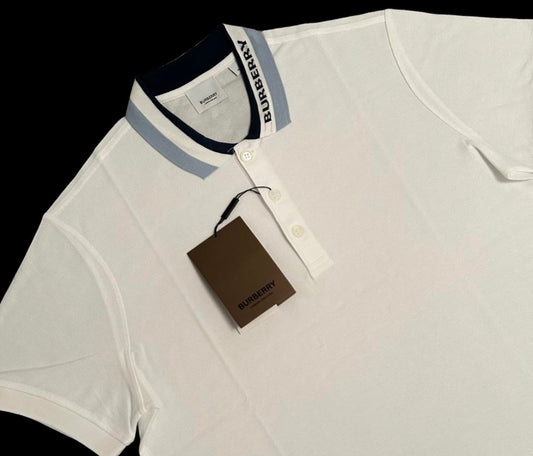 BURBERRY EDNEY LOGO COTTON PIQUE POLO SHIRT - WHITE