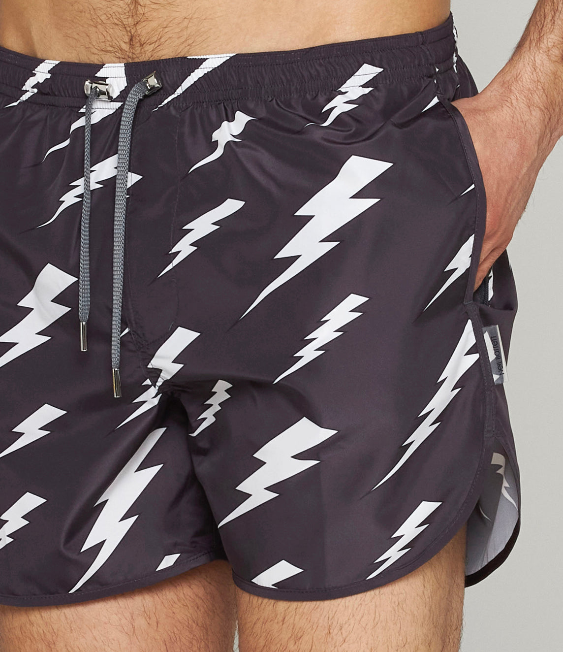 NEIL BARRETT LIGHTENING BOLT SWIM SHORTS - BLACK / WHITE