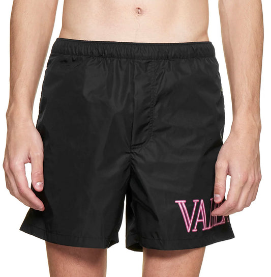 VALENTINO VLTN NEON LOGO PRINT SWIM SHORTS - BLACK