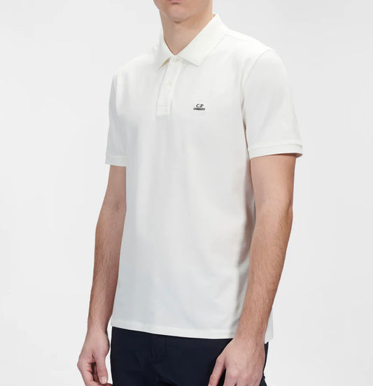 C.P. COMPANY STRETCH PIQUET COTTON POLO SHIRT - WHITE