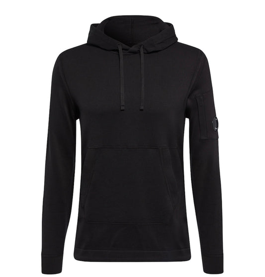 C.P. COMPANY LENS HOODED SWEATSHIRT - BLACK