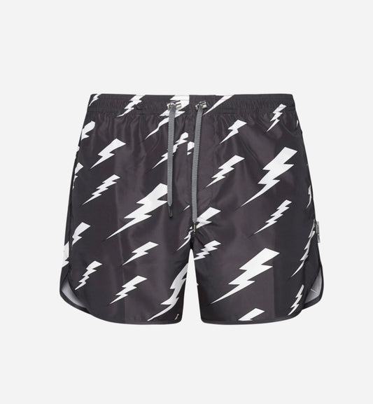 NEIL BARRETT LIGHTENING BOLT SWIM SHORTS - BLACK / WHITE