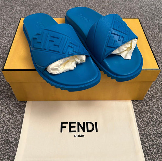 FENDI ROMA FF LOGO SLIDERS - BLUE
