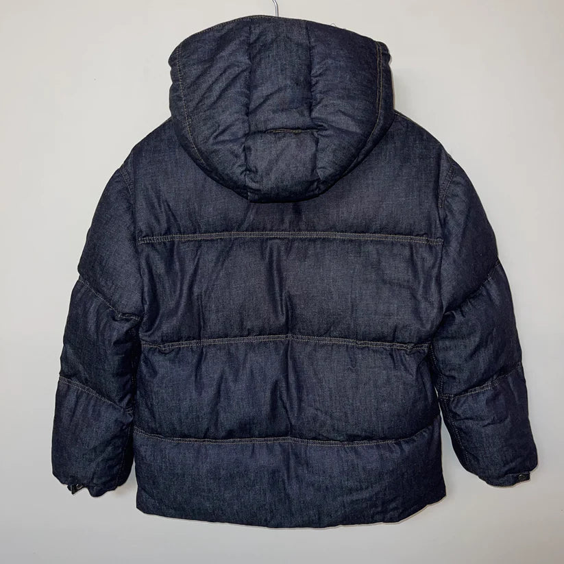 LADIES MONCLER KUNDOGI LOGO DOWN PUFER JACKET - NAVY DENIM