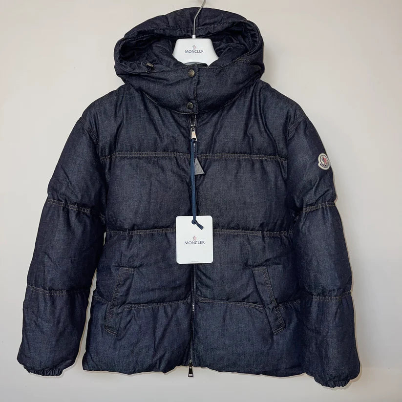 LADIES MONCLER KUNDOGI LOGO DOWN PUFER JACKET - NAVY DENIM