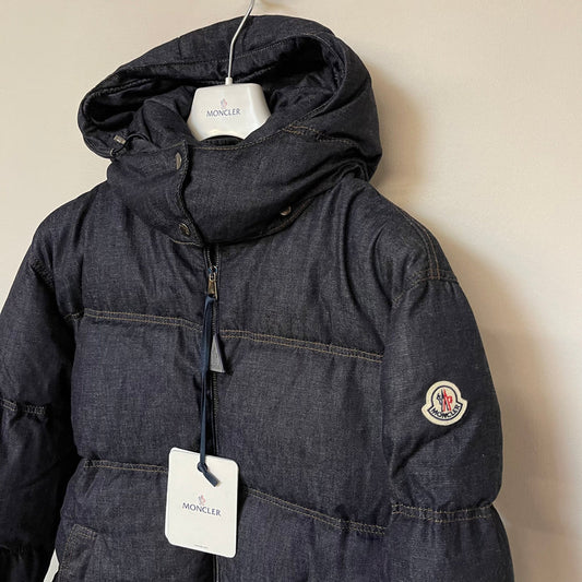 LADIES MONCLER KUNDOGI LOGO DOWN PUFER JACKET - NAVY DENIM