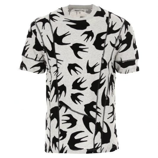 ALEXANDER MCQUEEN VELVET SWALLOW LOGO TSHIRT - WHITE