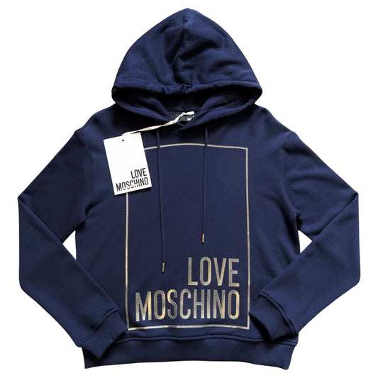 LOVE MOSCHINO LOGO HOODIE - BLUE