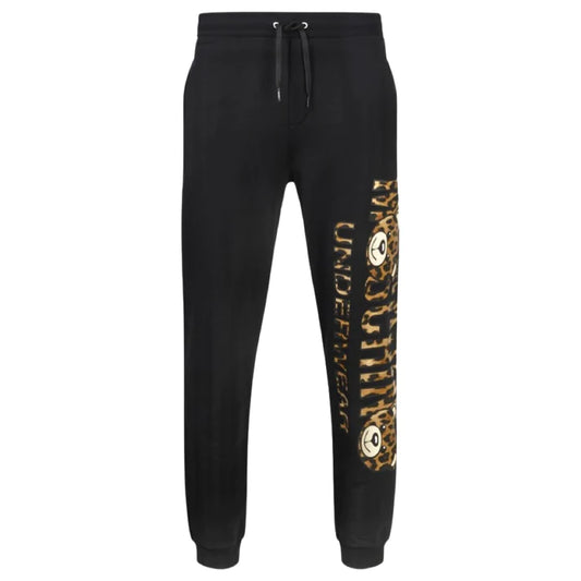 WOMENS MOSCHINO LEOPARD LOGO JOGGING BOTTOMS - BLACK