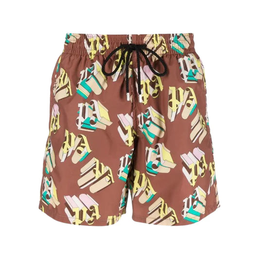 PALM ANGELS PA LOGO SWIM SHORTS - BRONZE