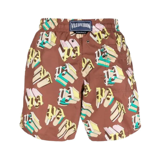 PALM ANGELS PA LOGO SWIM SHORTS - BRONZE