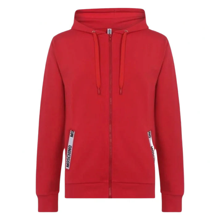 MOSCHINO POCKET TAPE ZIP UP HOODIE - RED