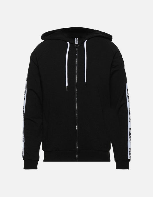 MOSCHINO TAPE ZIP UP HOODIE - BLACK