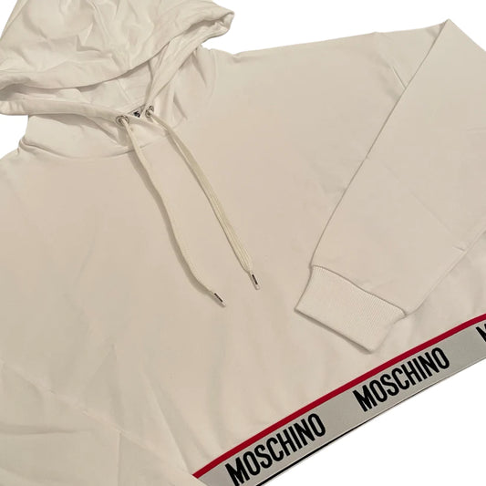 WOMENS MOSCHINO TAPE CROPPED HOODED SWEATSHIRT -WHITE