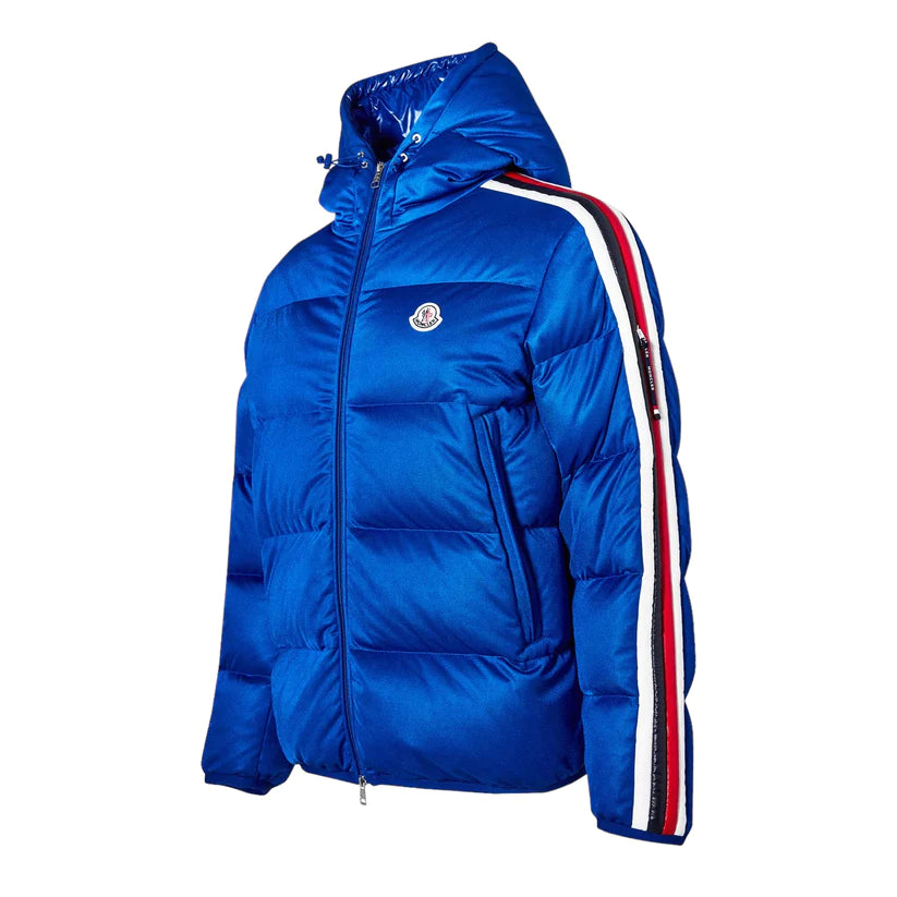 MONCLER SANBESAN LOGO DOWN PUFFER JACKET BLUE