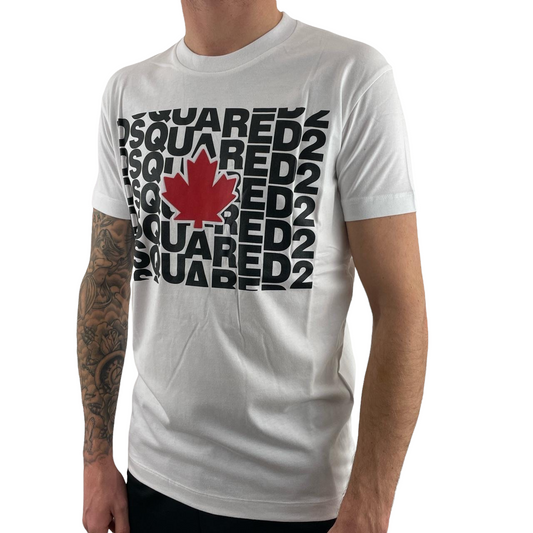 DSQUARED2 MAPLE LEAF LOGO TSHIRT - WHITE