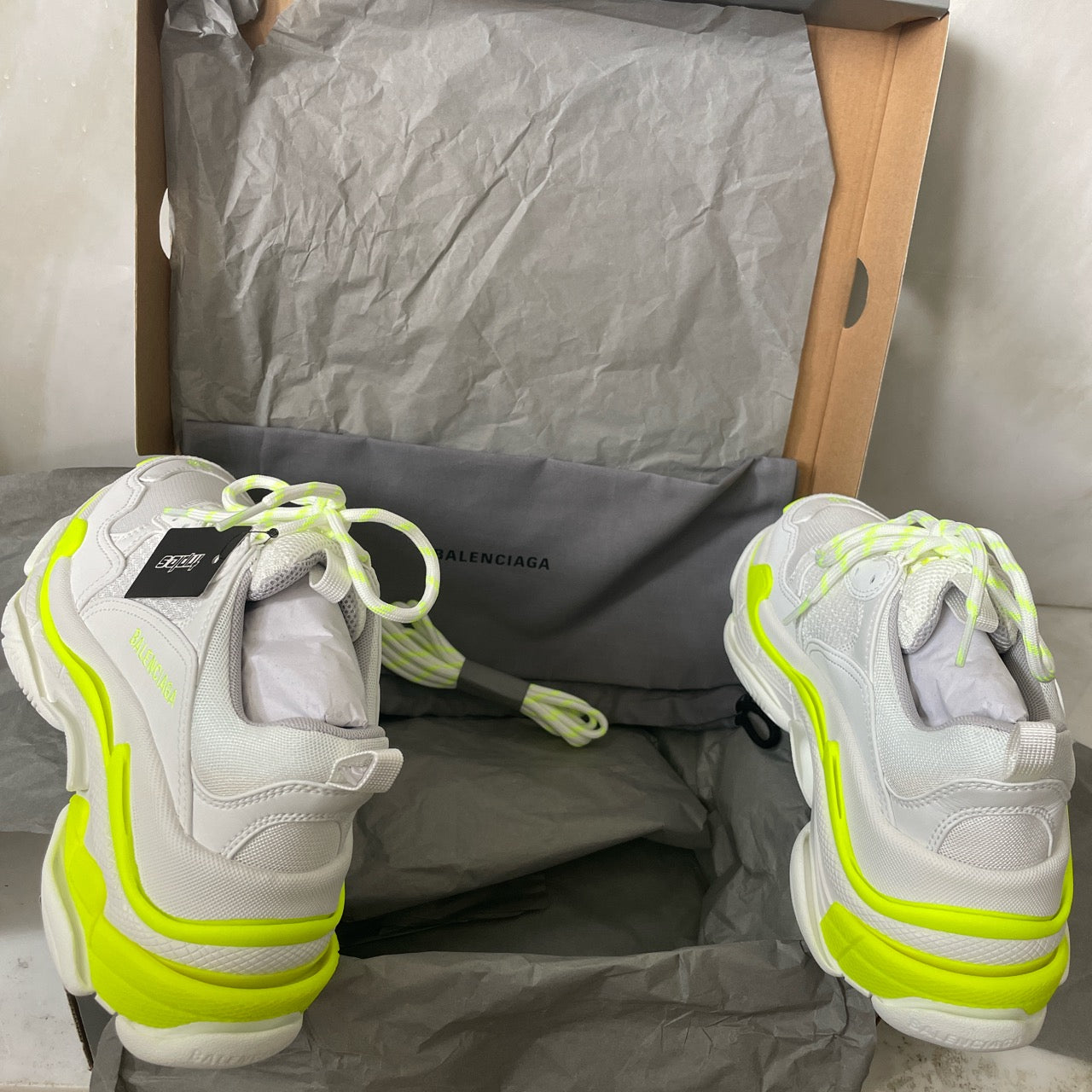 WOMENS BALENCIAGA TRIPLE S TRAINERS - WHITE / NEON