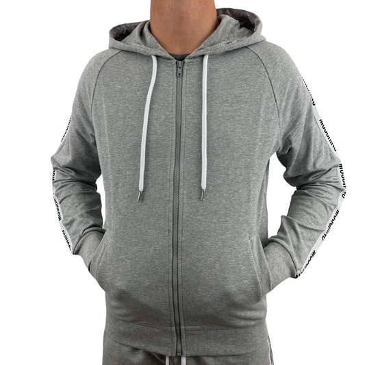 MOSCHINO TAPE ZIP UP HOODIE - GREY
