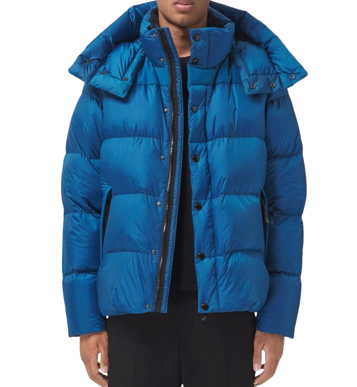 BURBERRY LEEDS DETACHABLE SLEEVE HOODED 2 IN 1 PUFFER JACKET - BLUE