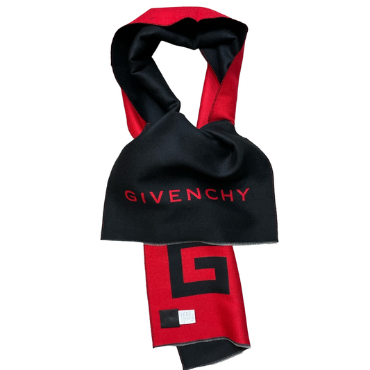 GIVENCHY PARIS 4G LOGO REVERSIBLE SCARF - BLACK / RED